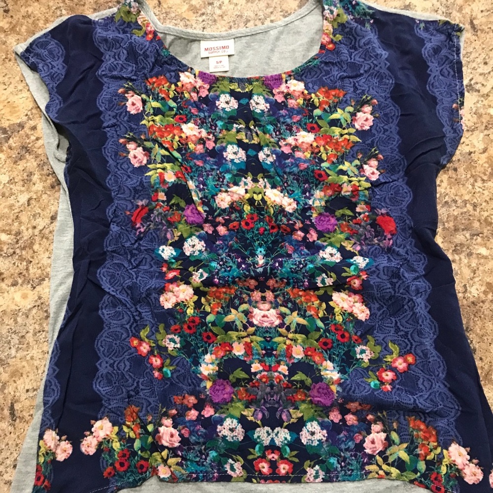Flowery and flowy blue top